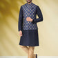 Kurta Payjama With Jacket Banarasi Silk Blue Print Mens