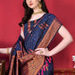 Classic Katan Silk Blue Patch Border Saree
