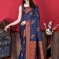 Classic Katan Silk Blue Patch Border Saree