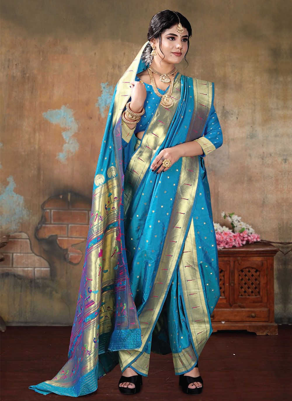 Classic Silk Blue Patch Border Saree