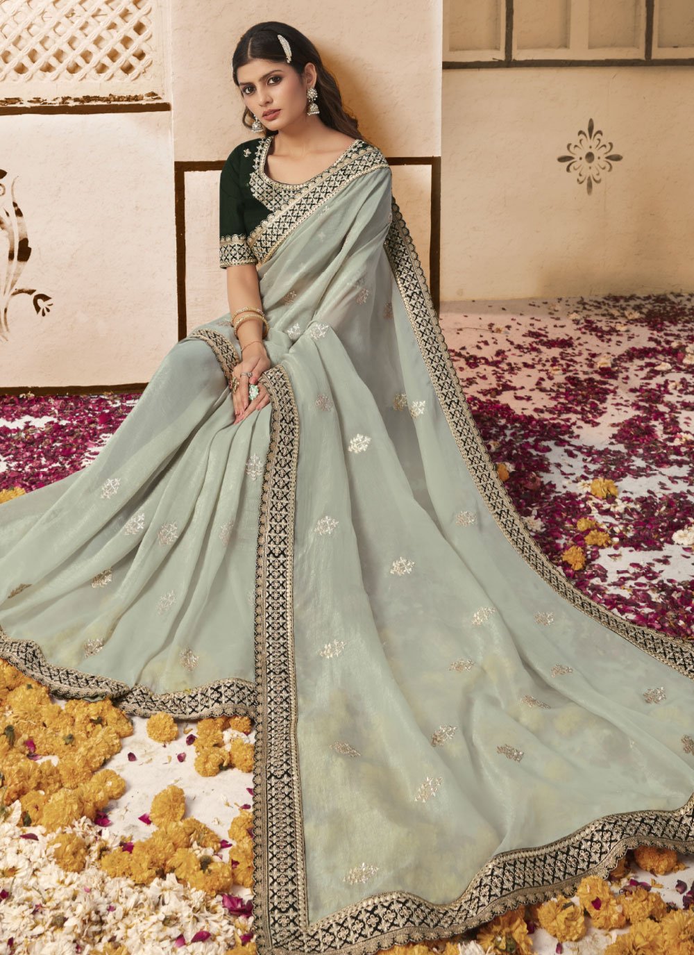 Classic Georgette Blue Patch Border Saree