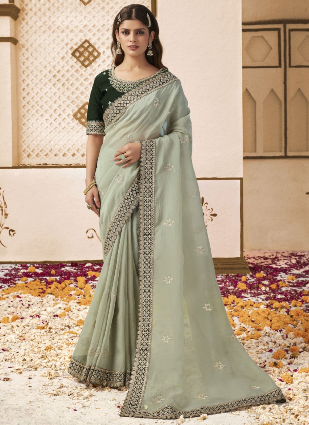 Classic Georgette Blue Patch Border Saree