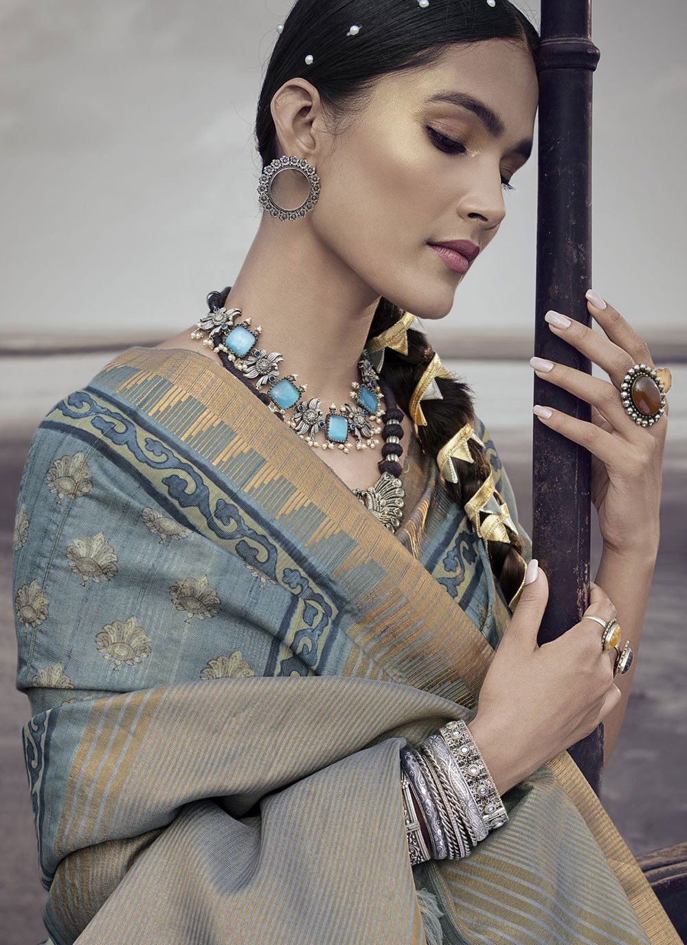 Classic Silk Blue Digital Print Saree