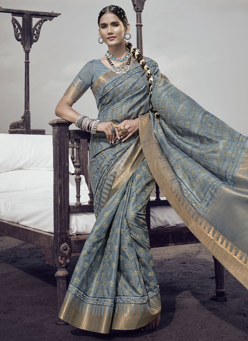 Classic Silk Blue Digital Print Saree