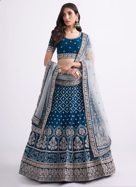 Lehenga Choli Georgette Blue Cord Work Lehenga Choli