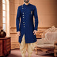 Indo Western Sherwani Fancy Fabric Blue Buttons Mens