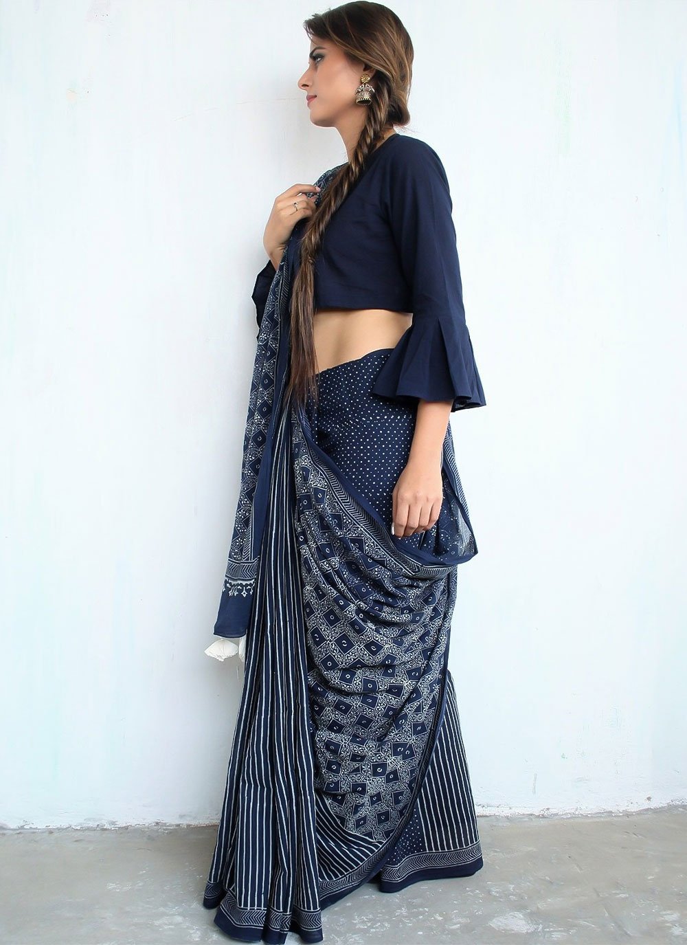 Classic Cotton Blue Print Saree