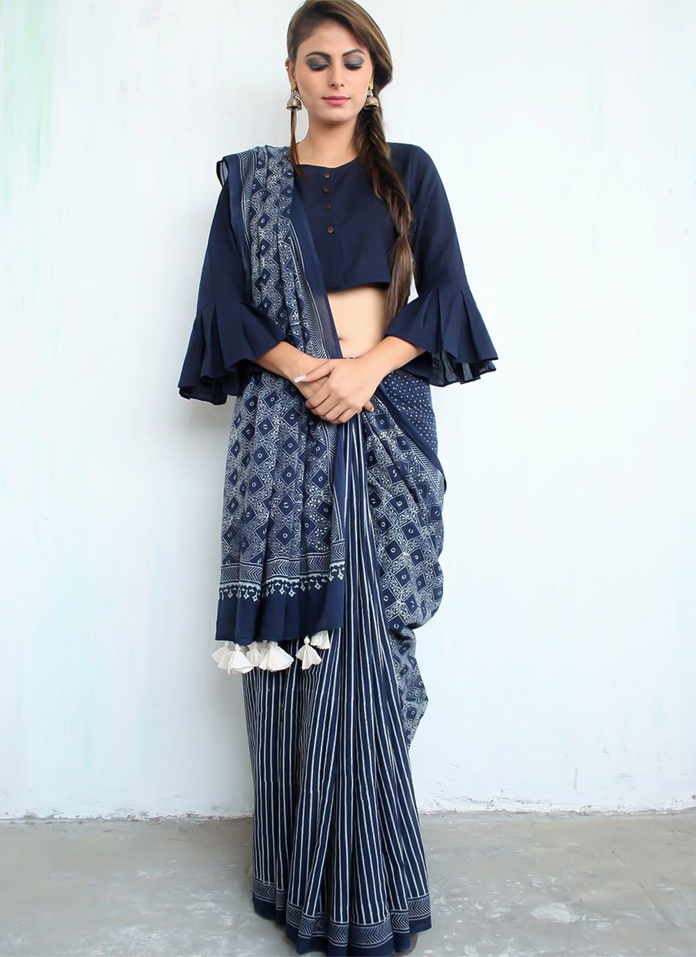 Classic Cotton Blue Print Saree