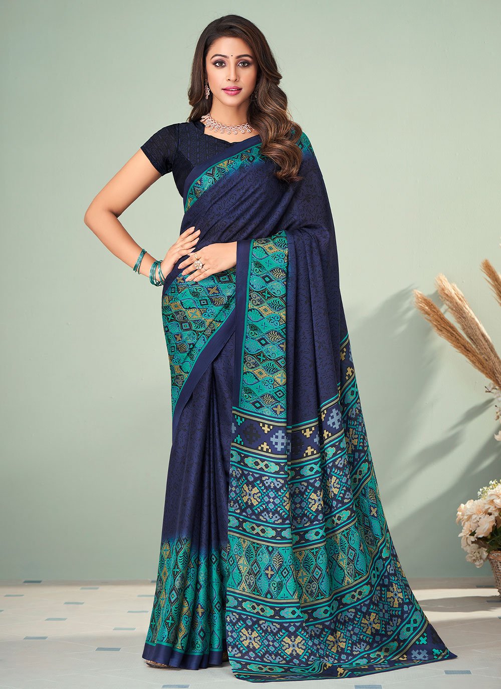 Classic Georgette Blue Print Saree