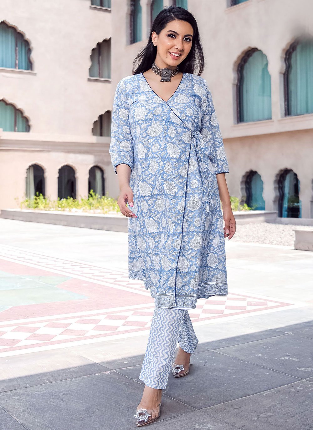Casual Kurti Muslin Blue Digital Print Kurtis Kajols Indian Pakistani Fashion Tailoring