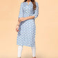 Party Wear Kurti Rayon Blue Floral Patch Kurtis