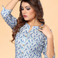 Party Wear Kurti Rayon Blue Floral Patch Kurtis