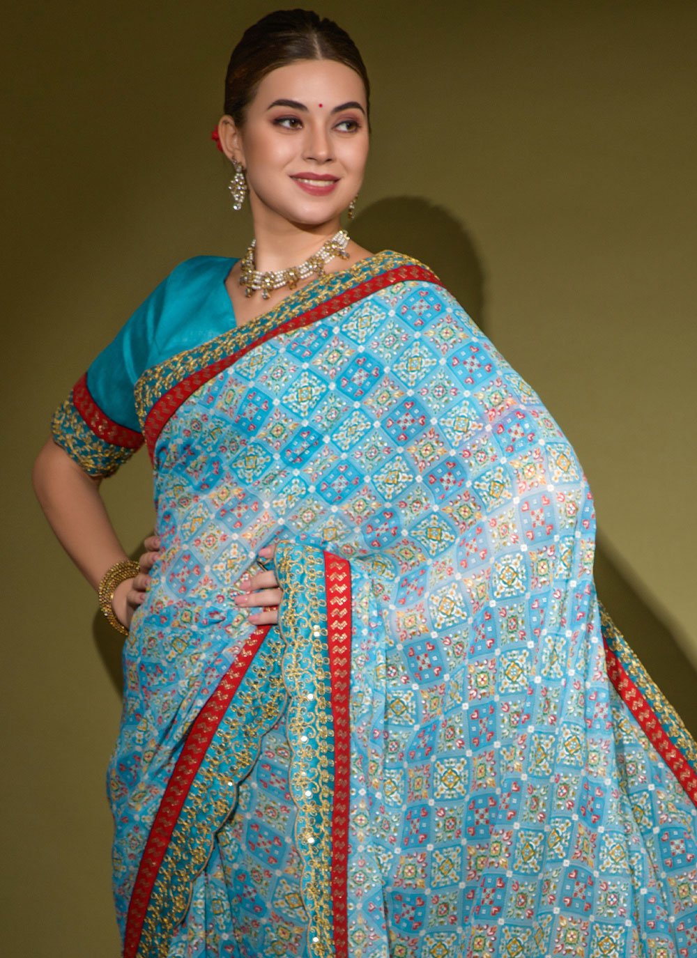 Classic Chiffon Blue Lace Saree