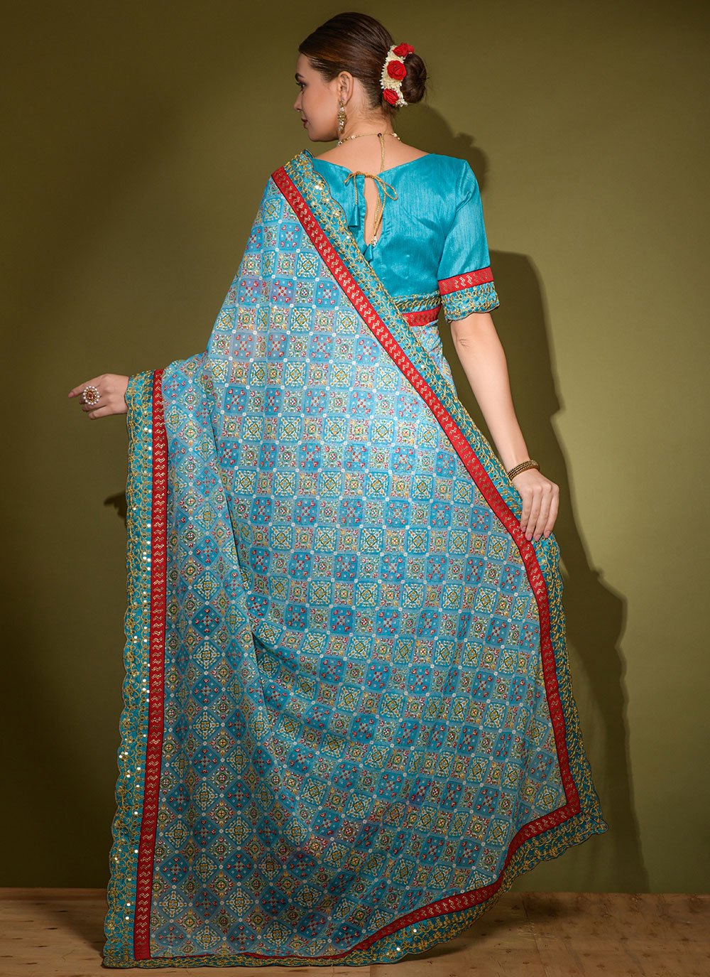 Classic Chiffon Blue Lace Saree