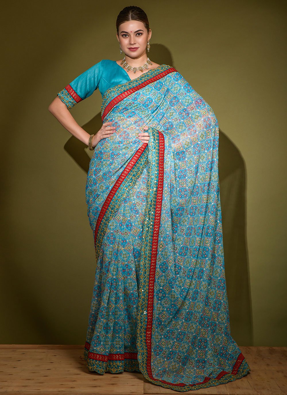 Classic Chiffon Blue Lace Saree