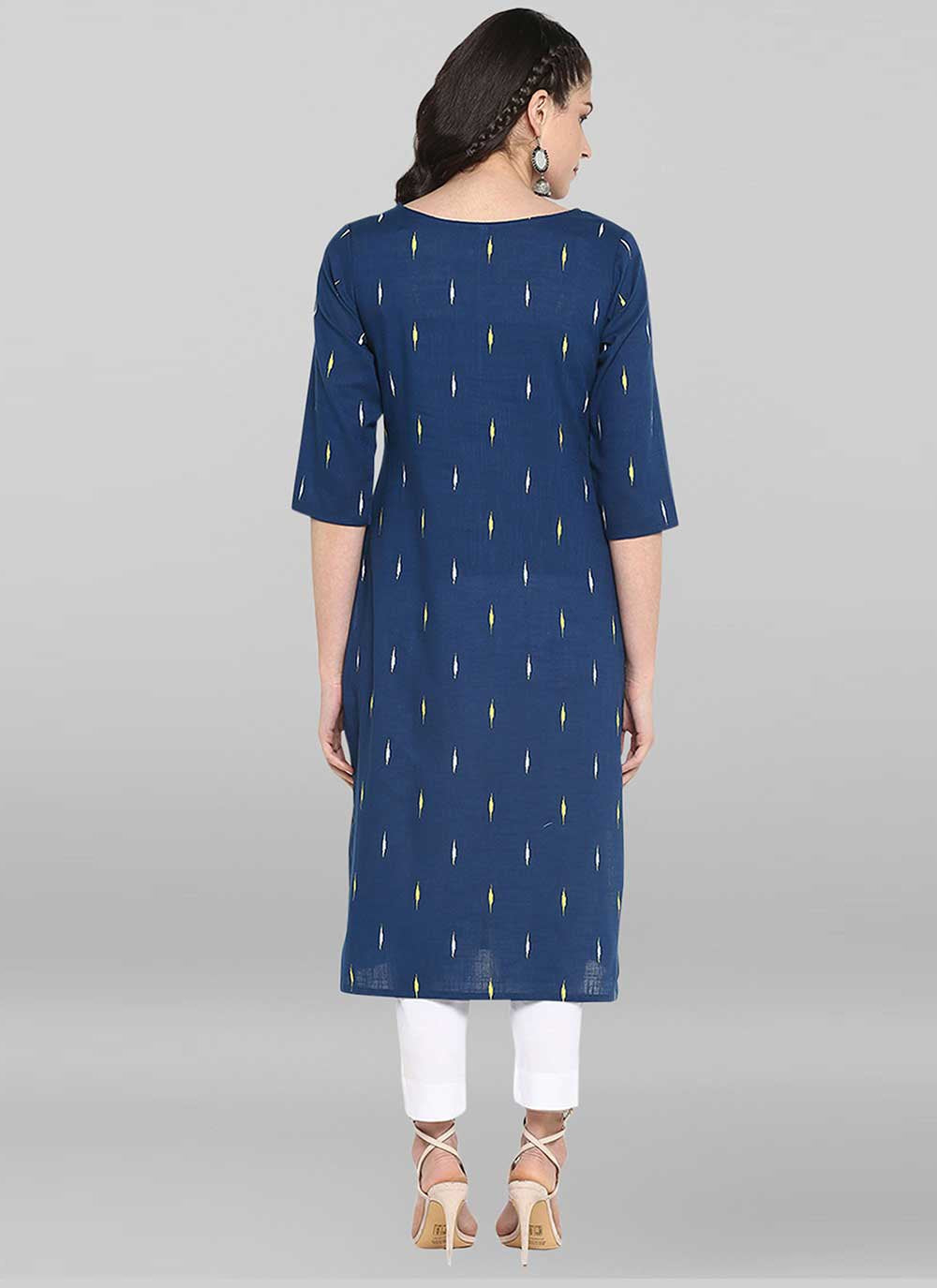 Casual Kurti Cotton Blue Floral Patch Kurtis