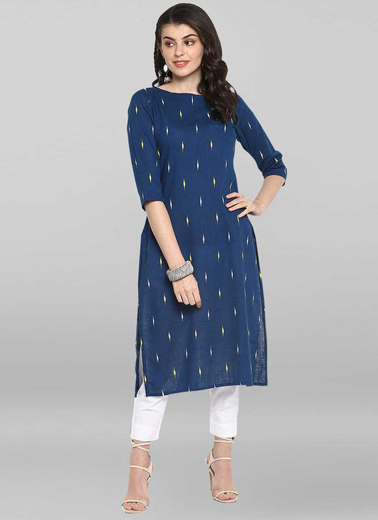 Casual Kurti Cotton Blue Floral Patch Kurtis