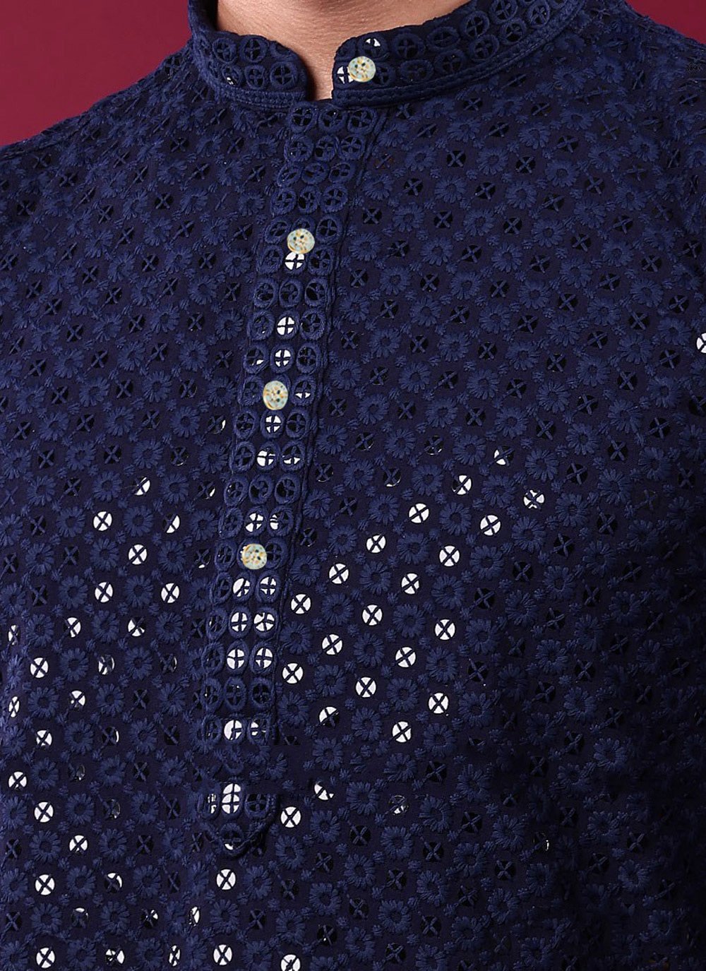 Kurta Pyjama Cotton Blue Chikankari Work Mens