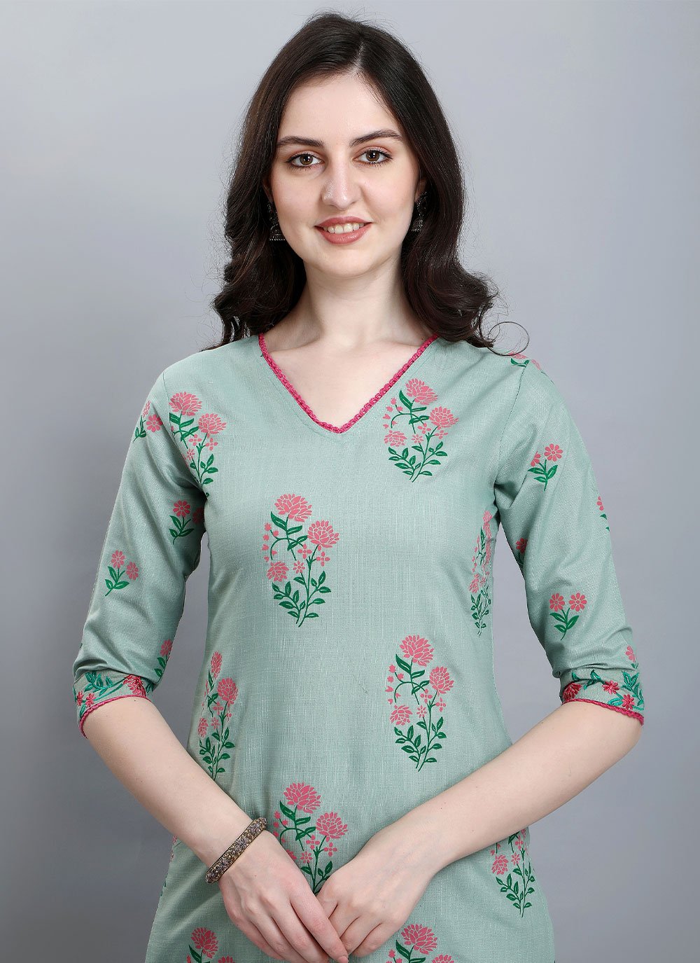 Designer Kurti Cotton Blue Booti Kurtis