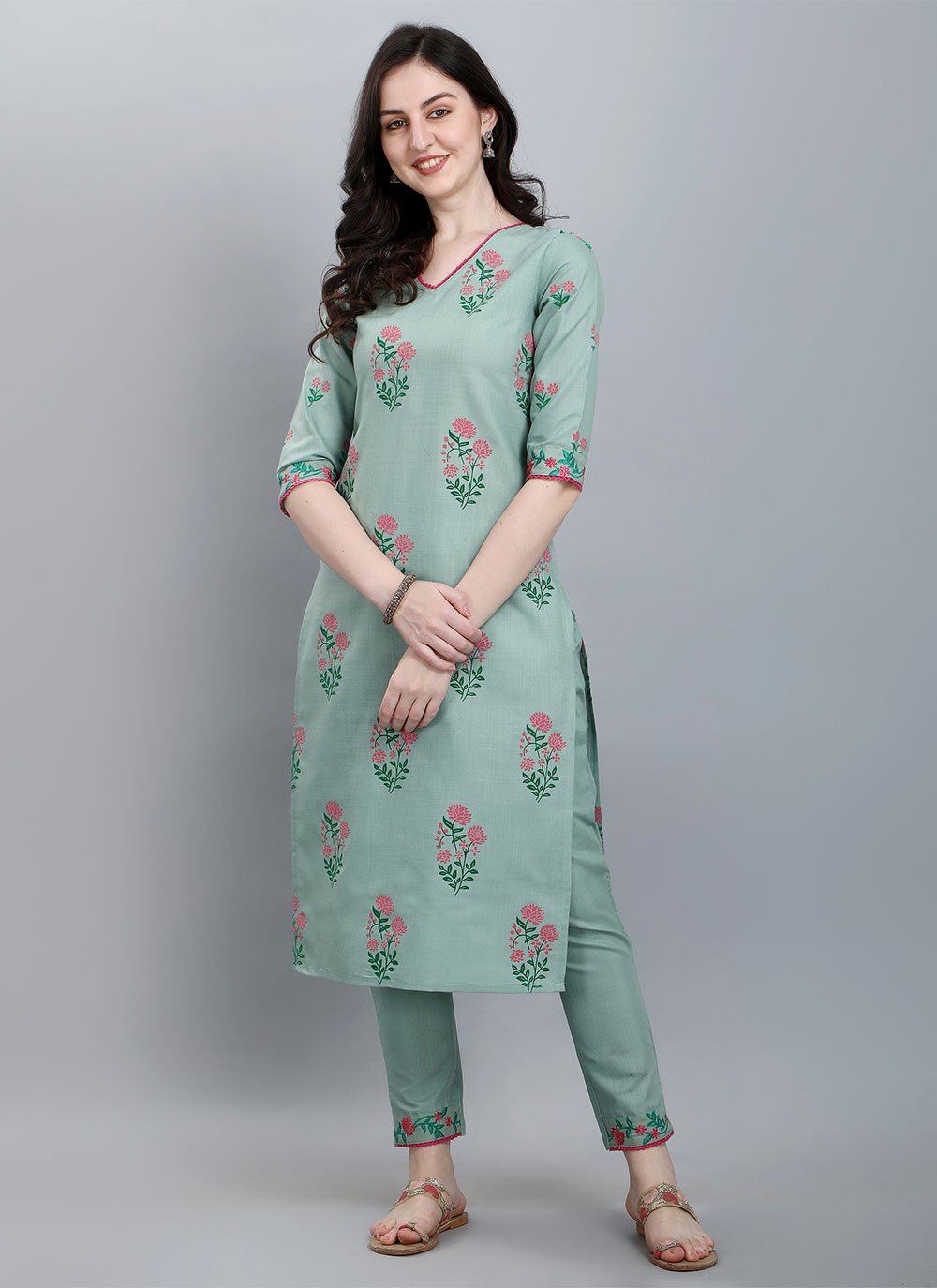 Designer Kurti Cotton Blue Booti Kurtis