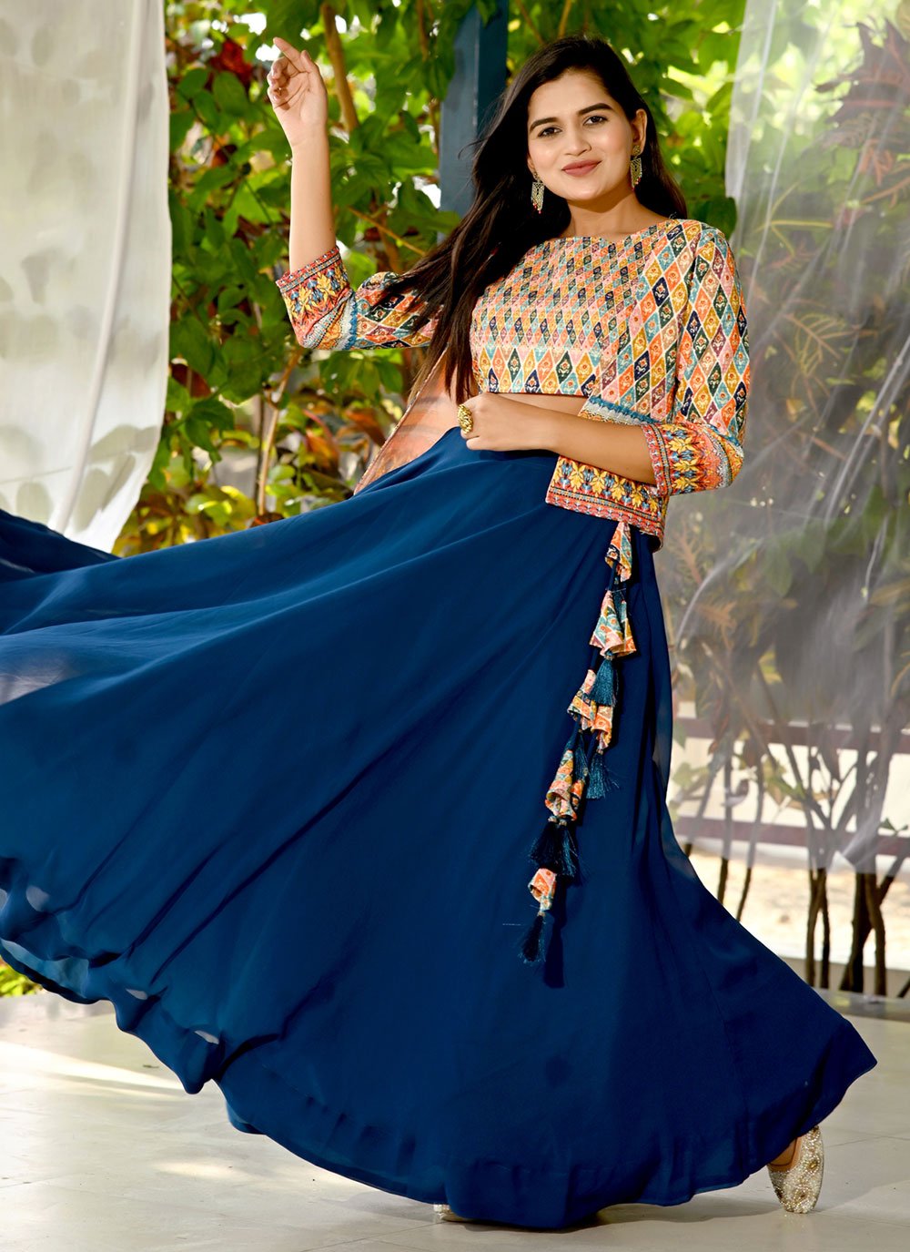 Readymade Lehenga Choli Georgette Blue Plain Lehenga Choli