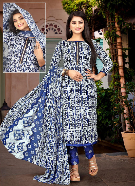 Salwar Suit Cotton Blue Buttons Salwar Kameez