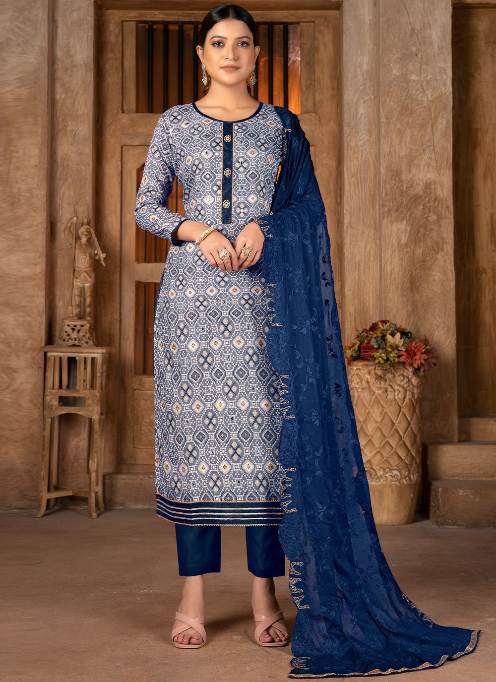 Salwar Suit Cotton Blue Print Salwar Kameez