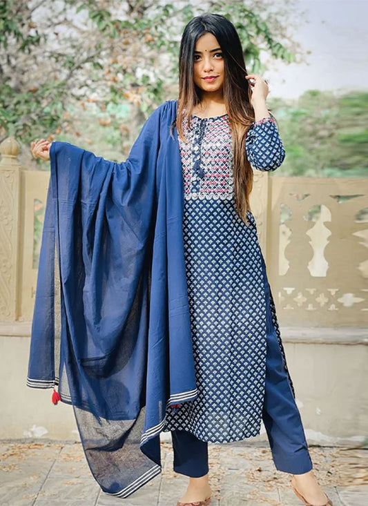 Salwar Suit Cotton Blue Print Salwar Kameez