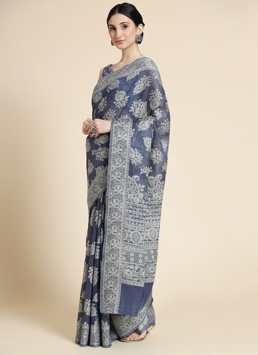 Classic Cotton Lucknowi Blue Chikankari Work Saree