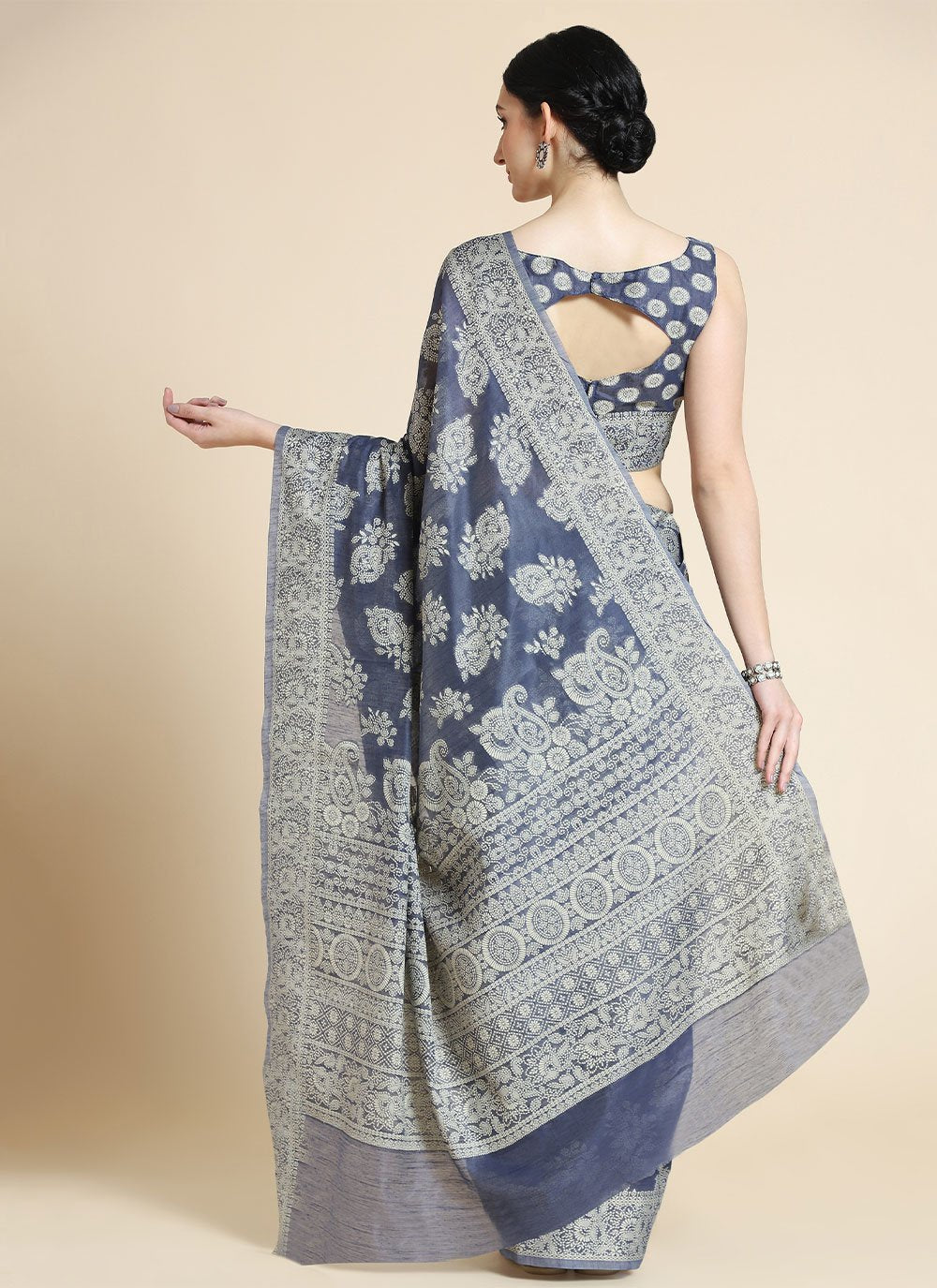 Classic Cotton Lucknowi Blue Chikankari Work Saree