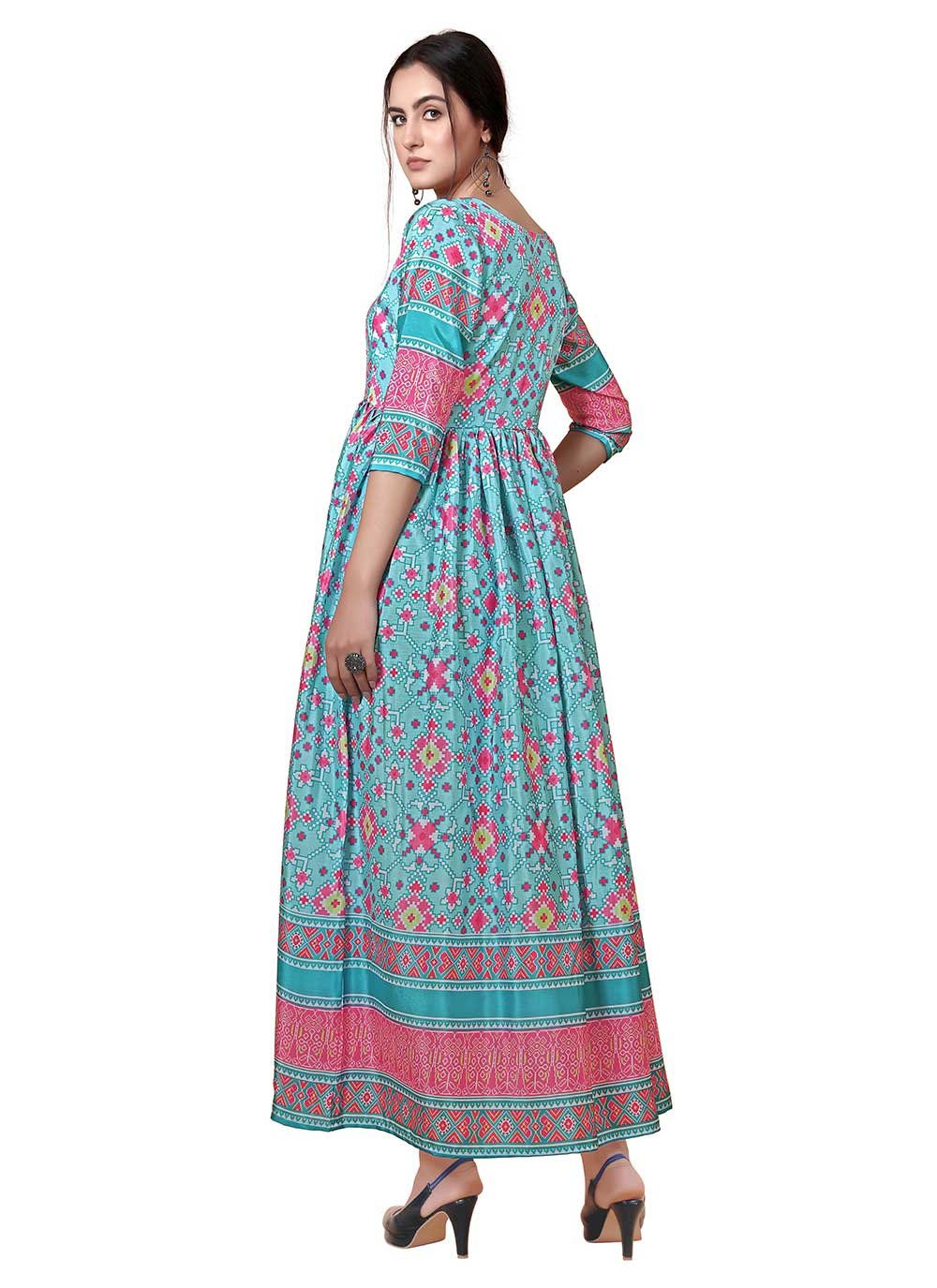 Casual Kurti Chinon Blue Digital Print Kurtis