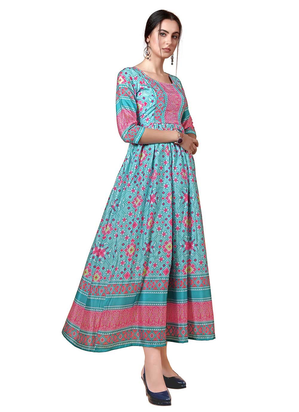 Casual Kurti Chinon Blue Digital Print Kurtis