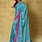 Designer Chinon Blue Digital Print Saree