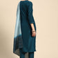 Pant Style Suit Chinon Blue Embroidered Salwar Kameez