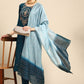 Pant Style Suit Chinon Blue Embroidered Salwar Kameez