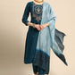 Pant Style Suit Chinon Blue Embroidered Salwar Kameez