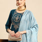 Pant Style Suit Chinon Blue Embroidered Salwar Kameez