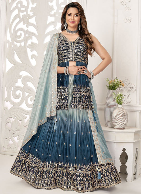 Lehenga Choli Chinon Blue Embroidered Lehenga Choli