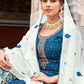 Palazzo Salwar Suit Chinon Blue Embroidered Salwar Kameez