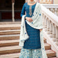 Palazzo Salwar Suit Chinon Blue Embroidered Salwar Kameez