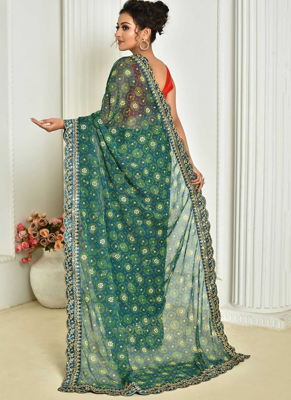 Classic Georgette Blue Embroidered Saree