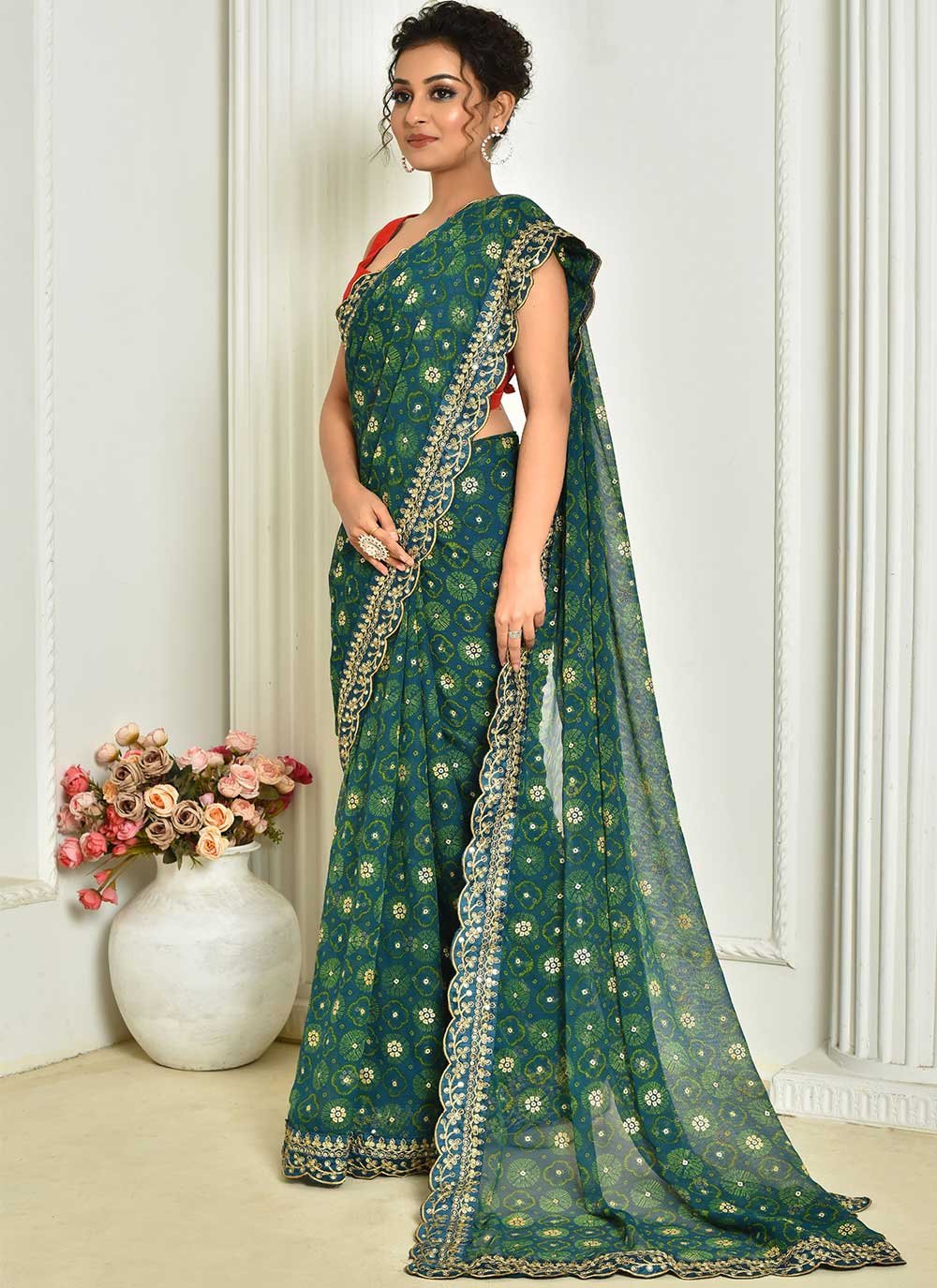 Classic Georgette Blue Embroidered Saree