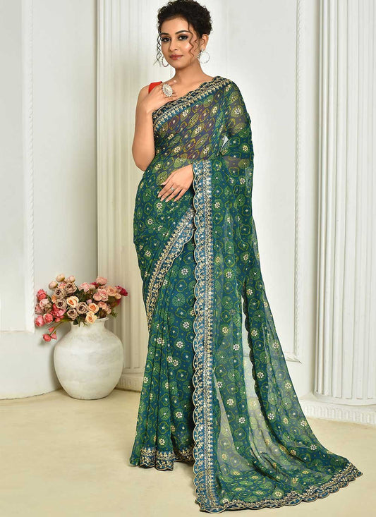 Classic Georgette Blue Embroidered Saree