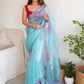 Classic Organza Blue Cut Work Saree