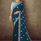Classic Georgette Organza Silk Blue Embroidered Saree