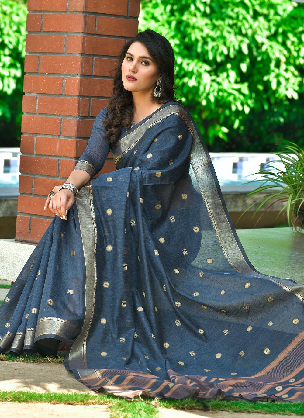 Contemporary Cotton Blue Weaving Saree