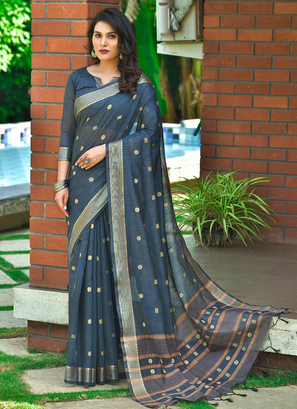 Contemporary Cotton Blue Weaving Saree
