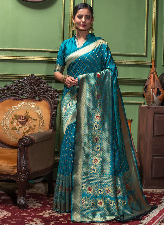 Contemporary Silk Blue Weaving Saree