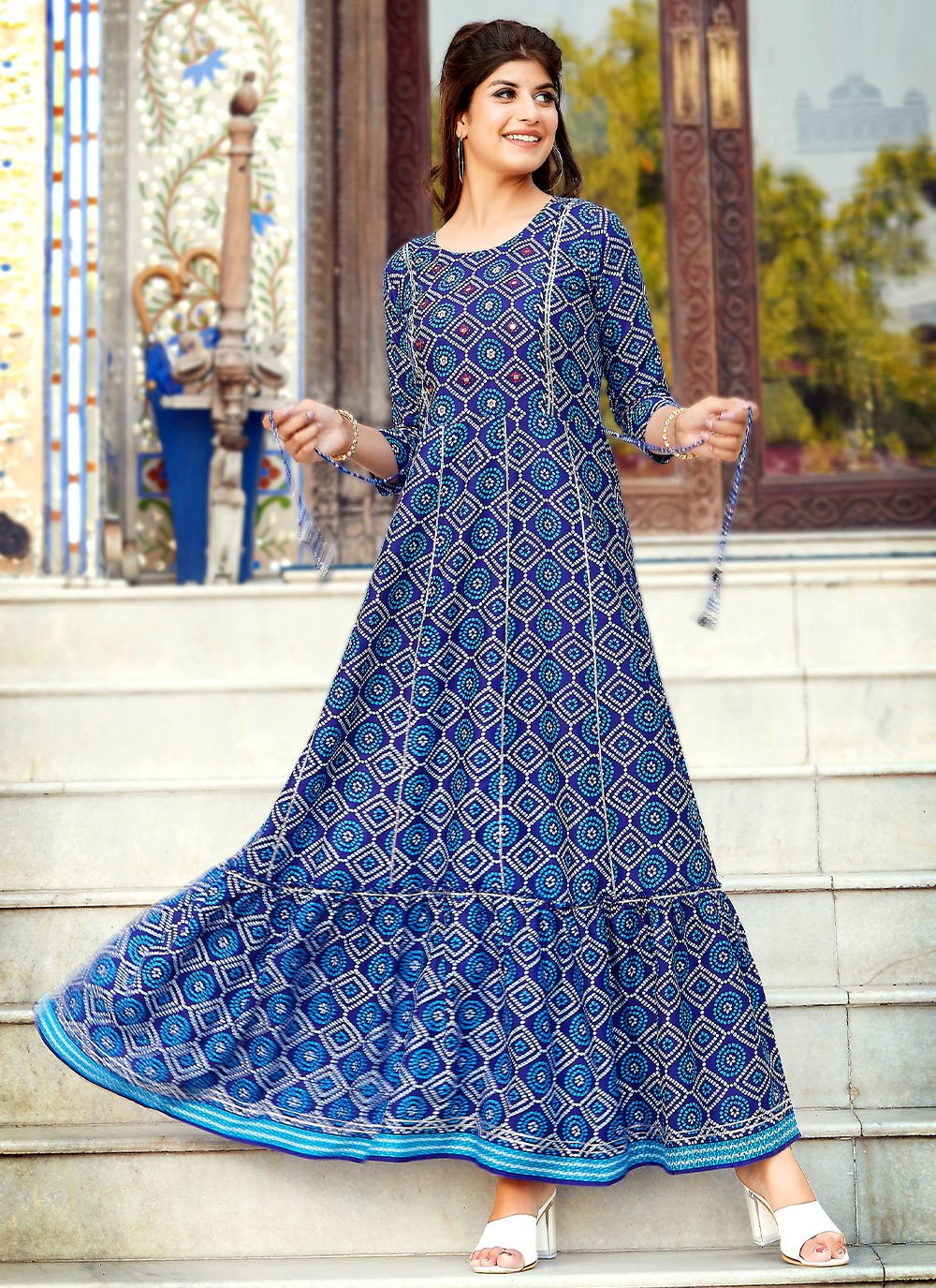 Designer Gown Rayon Blue Embroidered Gown