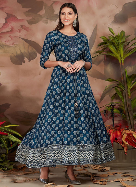 Gown Silk Blue Digital Print Gown